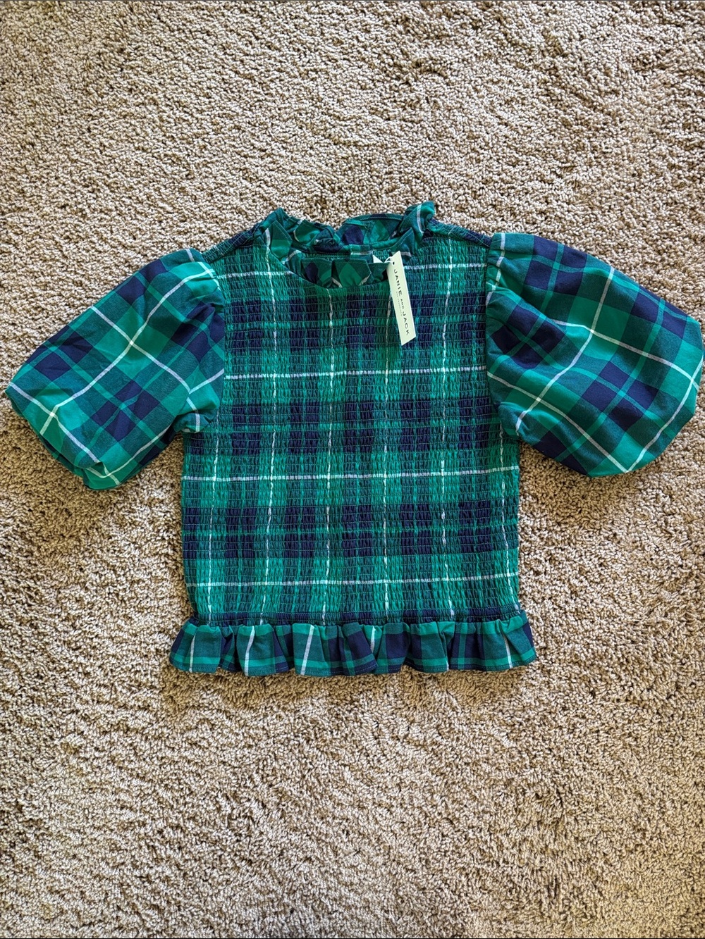 Janie & Jack Puff Sleeve Plaid Flannel Shirt